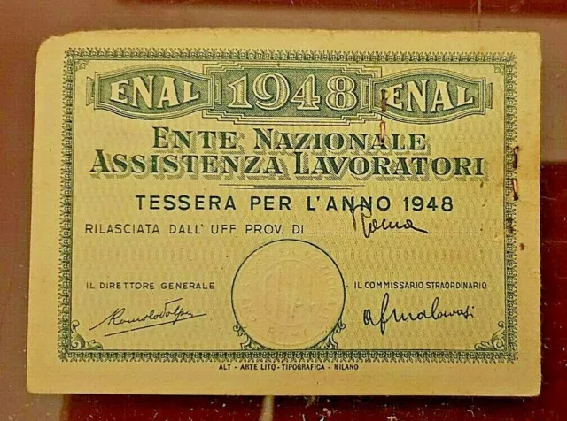 tessera ente nazionale assistenza lavoratori anno 1948 sezione di roma