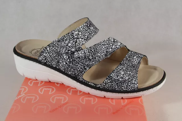 Turm Mules Femmes Chausson Sandales Véritable Cuir Noir/Blanc Neuf