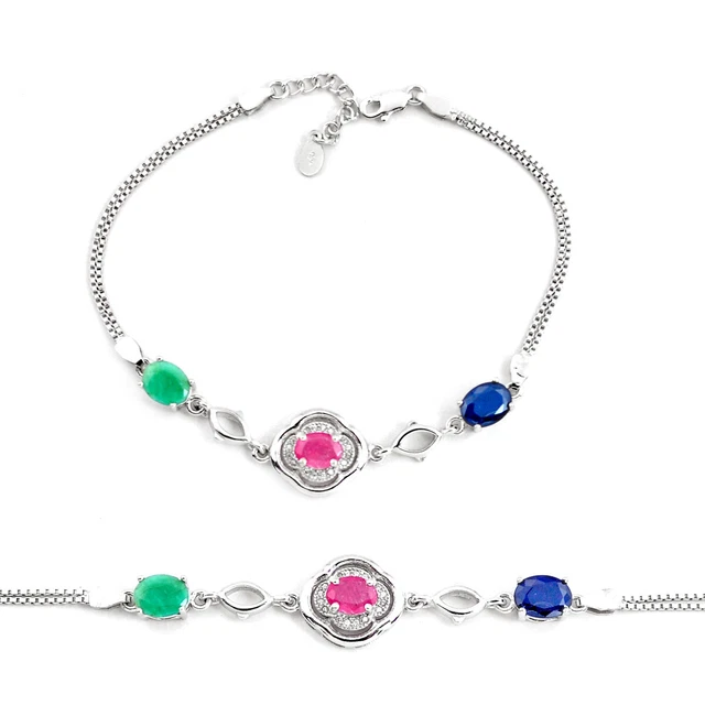 Handcraftedsilver 8.68cts Natural Blue Sapphire Topaz Tennis Bracelet C2317