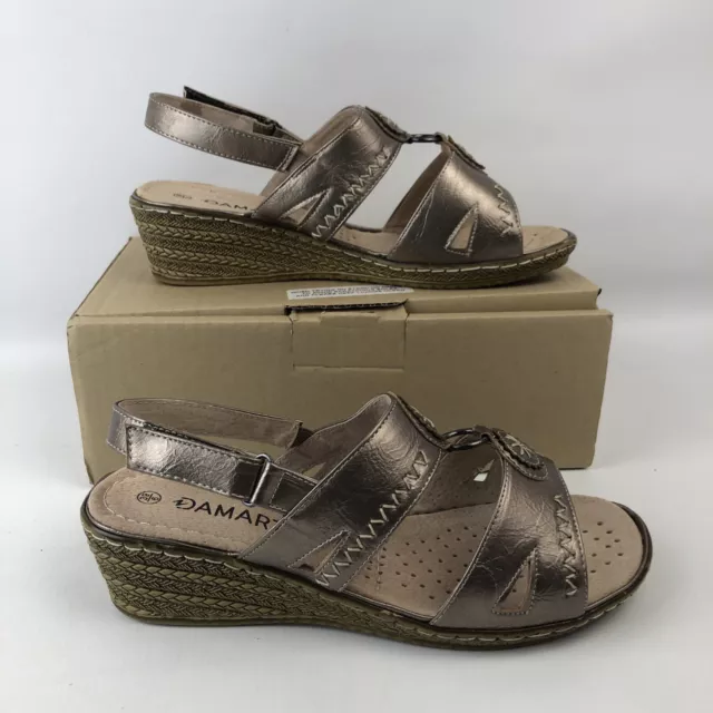 Damart Sandals Bronze UK6 Cushion Air Holiday Beach Used Strappy Flat T241