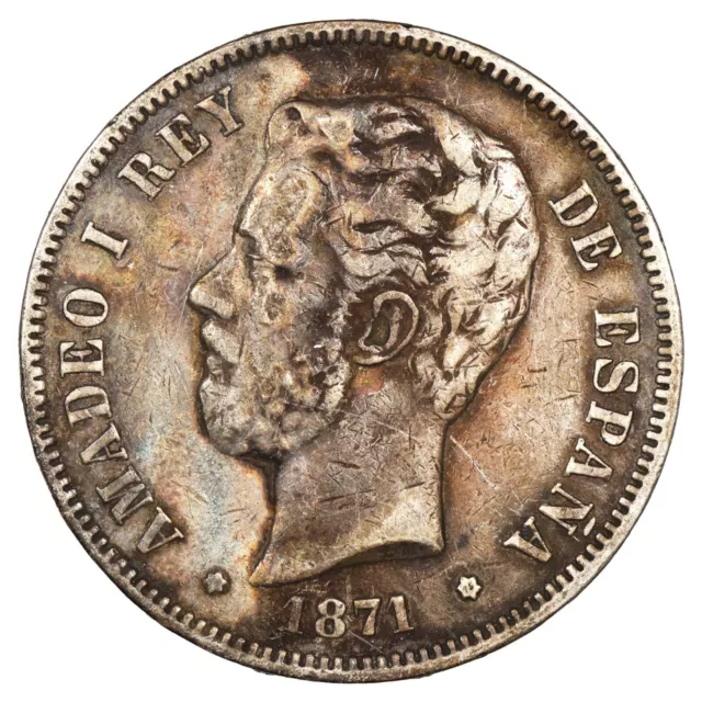 Espagne 5 pesetas 1871 argent Amédée Ier Madrid KM.666 Cal.5 monnaie espagnole