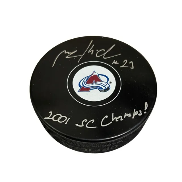 MILAN HEJDUK Signed & Inscribed Colorado Avalanche Puck - 2001 SC Champs!