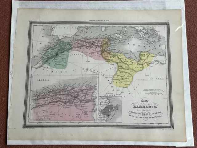 1851 Vuillemin BARBARIE (Maroc, Algerie, Tunis, Tripoli) Antique Map