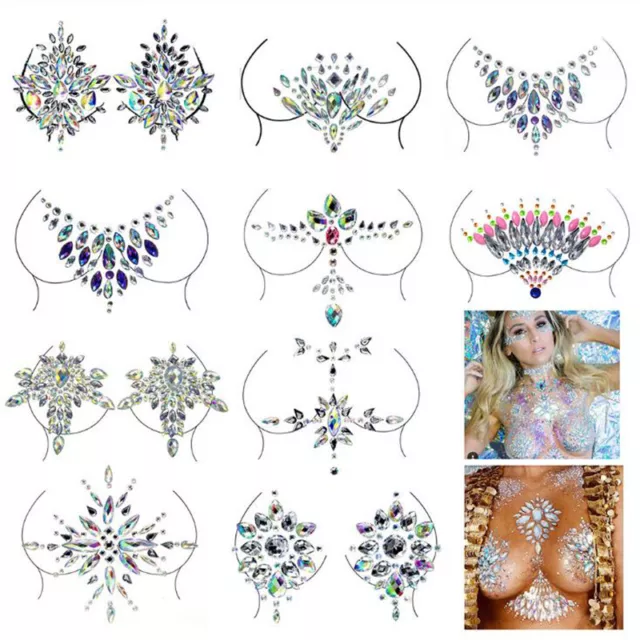 Crystal Bra Stickers Adhesive Diamond Beads Breast Pasties Shiny Tattoo Stic_dx