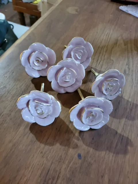 6pc Rose Flower Ceramic Drawer Door Knob Pull Handle Cabinet Pull Cupboard Knobs