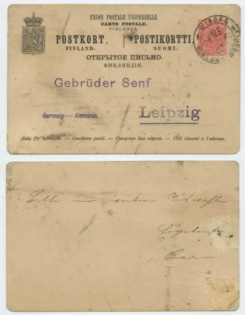 115831 - Ganzsache - Postkarte - Wiborg 29.12.1893 nach Leipzig