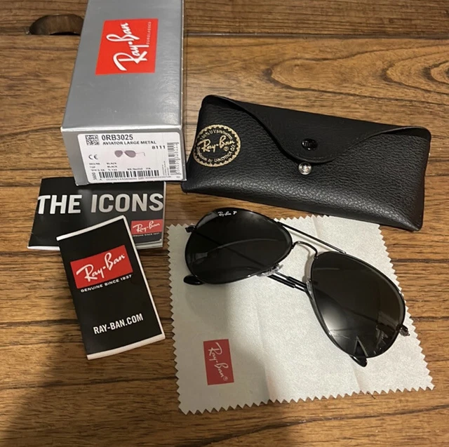 Ray-Ban 0RB3025 Sunglasses Unisex Total Black Aviator 58mm New & Authentic