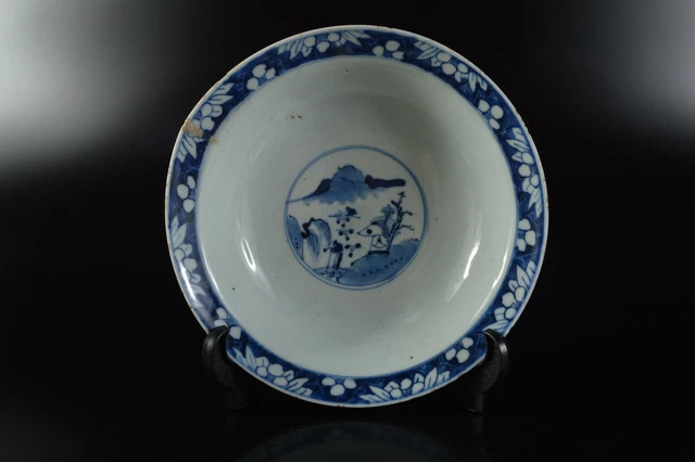 G3202: XF Chinese Blue&White Landscape Person Muffle painting PLATE/dish
