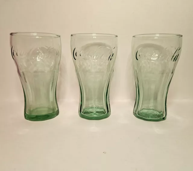 Vintage Coca Cola Glasses- Set Of 3 Mini Green Glass 4 Inches Juice Glasses