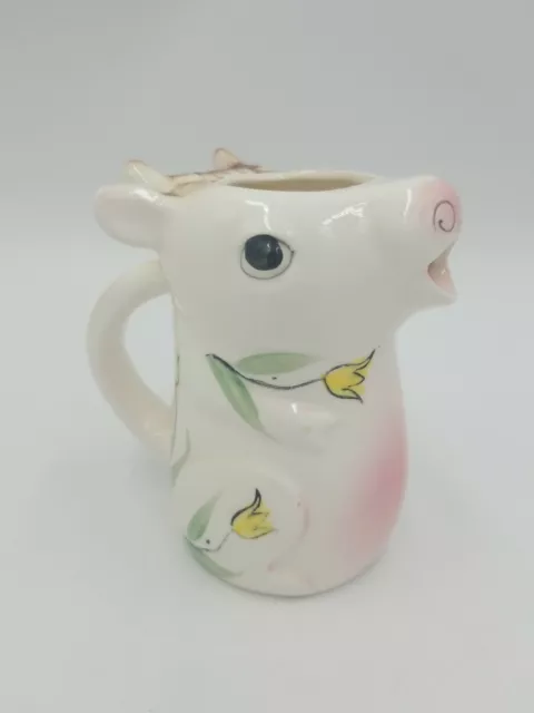 Vintage Ceramic Hand Painted Floral Cow Creamer with Handle