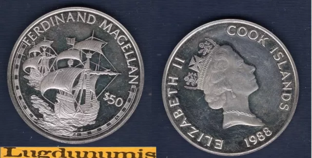 les Îles Cook 50 Dollars 1988 SUP SPL Ferdinand Magellan Elisabteh II