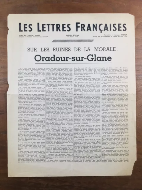 Paul Eluard 1944 Oradour sur Glane Rarissime Tract Les Lettres Françaises Decour