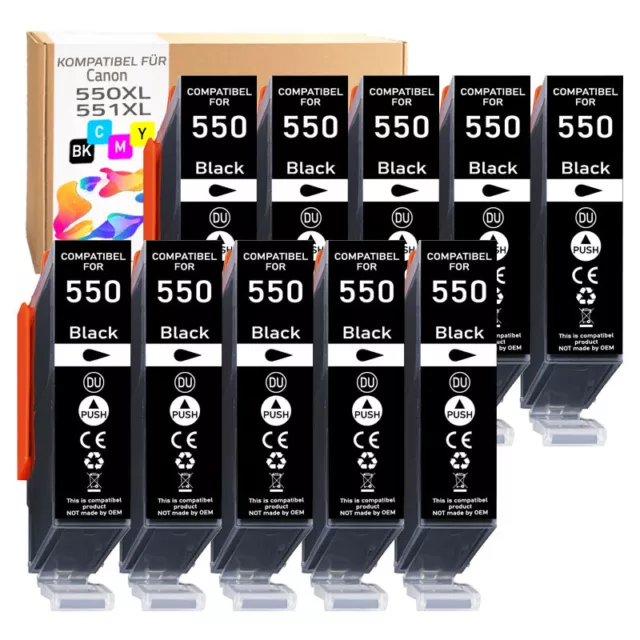 10 BLACK XL Druckerpatronen mit Chip und Füllstand für Canon Pixma iP7250 MG6600