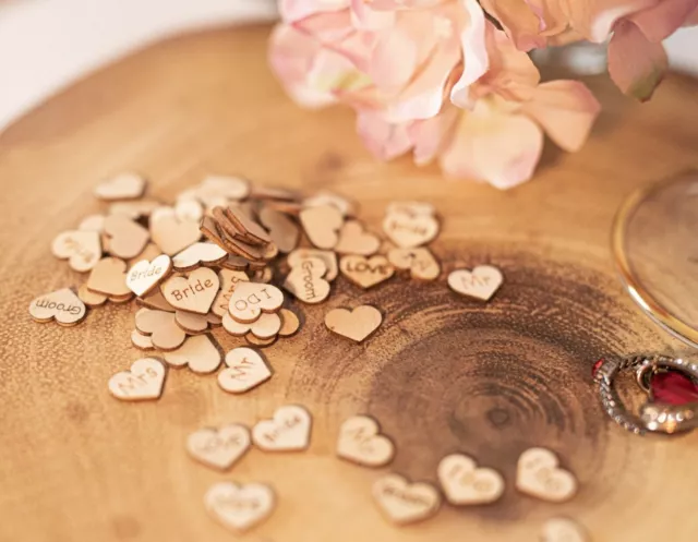 Small Rustic Wooden Wedding Hearts Mixed Confetti Table Decorations Love Decor