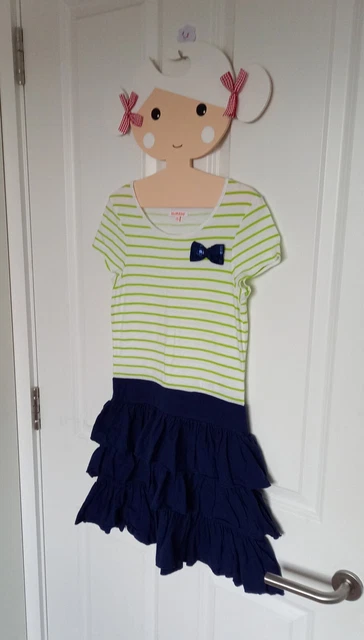 BLUEZOO WHITE/NAVY/GREEN SEQUIN BOW RARA SKIRT T-SHIRT DRESS - Age 9-10 Years