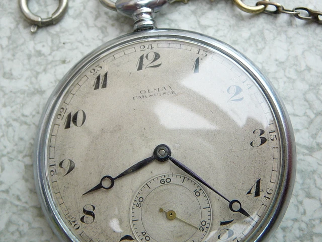 Montre à Gousset Art Déco Argenté Vers 1930 - Boîtier Argentan, Remontage Manuel - Belle Pièce De Collection