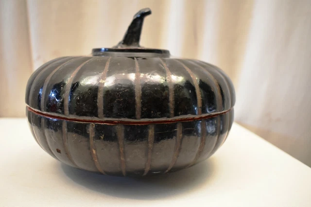 Vintage Burmese Lacquerware Pumpkin Box (Small/Black) Decorative Collectibles "1 2