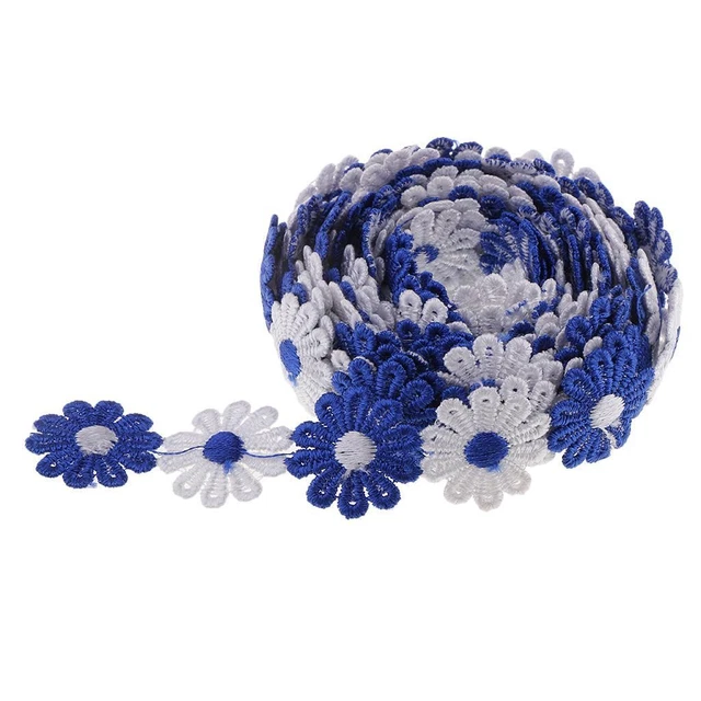 veasfak 2 yd Ruban Brodé Marguerite Violette Bordure en Dentelle Appliqué de Mariage Couture Artisanat Blanc