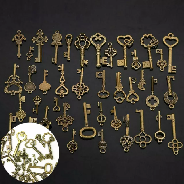 40Pc Antique Vintage Old Look Royal Skeleton Pendant Keys Jewelry Craft Home DIY