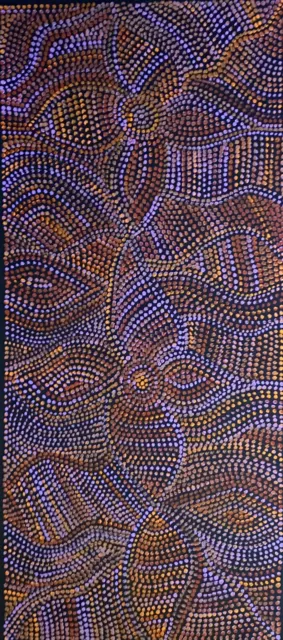 Joy Purvis Petyarre ,Authentic Aboriginal Art, Size; 105 x 45cm  Bush Yam Seeds.