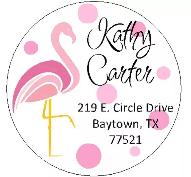 PRETTY PINK FLAMINGO -  Round Return Address Labels