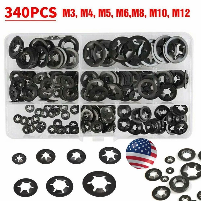 340PCS INTERNAL TOOTH Star Lock Spring Quick Washer Push On Speed Nut