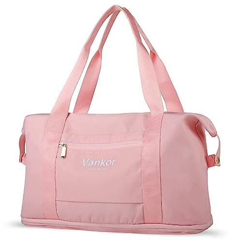 Expandable Duffle Bag for Travel 17.5 Inch Waterproof, Upgrade-with lining Pink