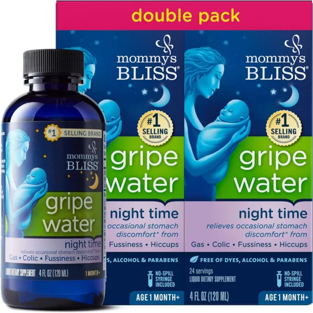 Mommy's Bliss Gripe Water Night Time, Relieves Stomach Discomfort From Gas, Coli