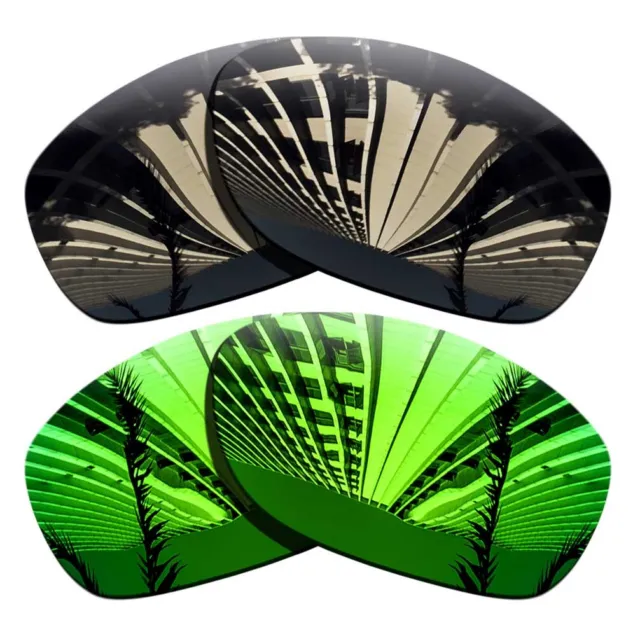 2 Pairs Polarized Lenses Replacement For-Oakley Pit Bull-Black+Sapphire Green