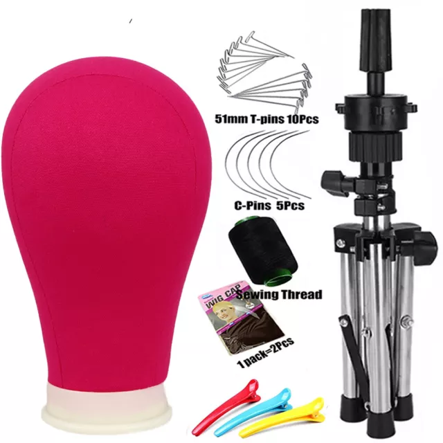 Canvas Block Mannequin Head with Adjustable Tripod for Making Wig Display Stand