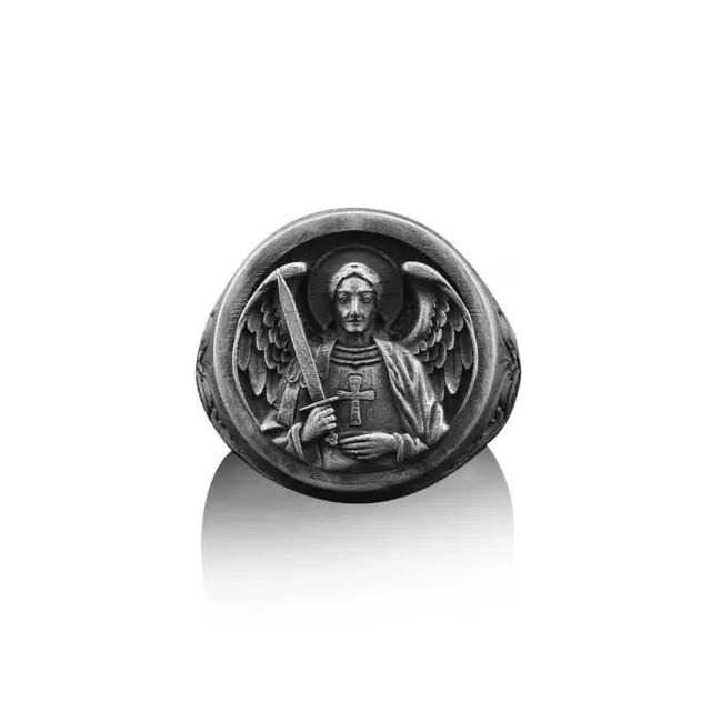 Solid 925 Sterling Silver Engraved St Michael The Archangel Mens Unisex Ring