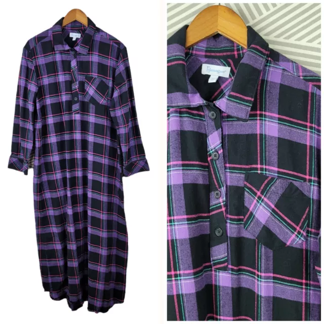 Pajamagram Flannel Nightgown size Medium warm Night Shirt Purple Pink Plaid