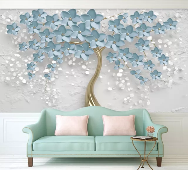 3D Blue Petal Tree K3038 Wallpaper Mural Self-adhesive Removable Sticker Kay