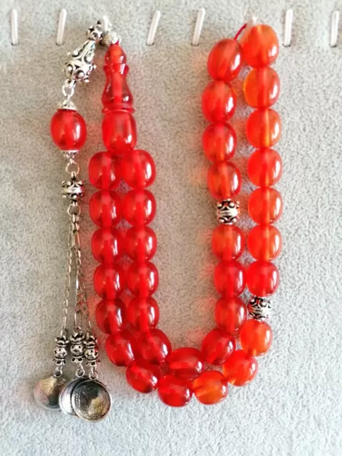 German Sandalus Cherry Amber Bakelite 33 Prayer Beads Tesbih Misbaha Rosary