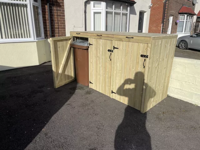 Triple Double Quadruple Wheelie Bin Store Wooden Storage Shed Dustbin Stores