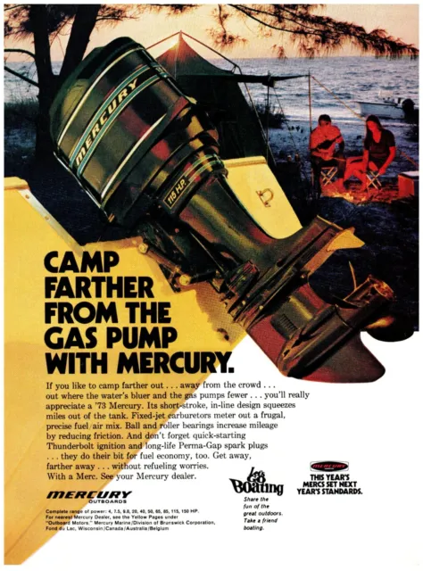 Mercury Outboard Motor Camp Further Vintage Print Advertisement 8"x 11" 1973