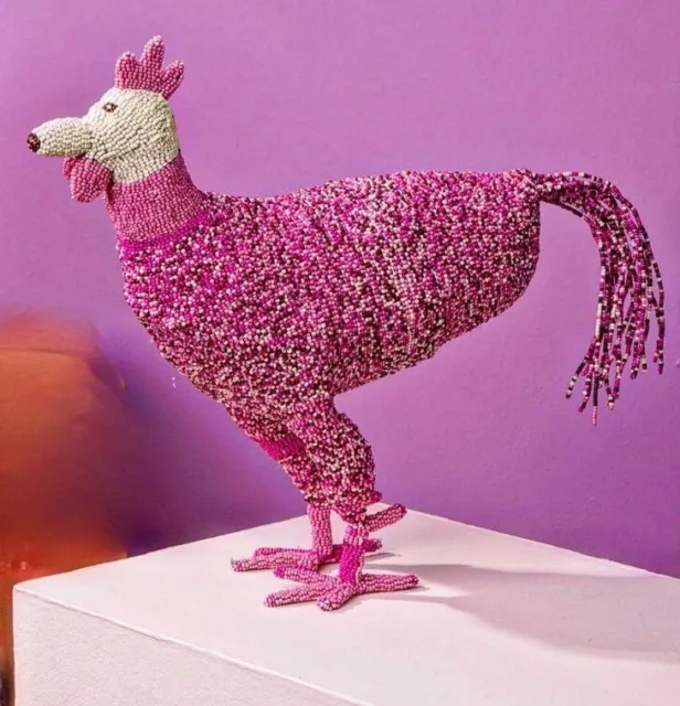 BARBIE Pink-MONKEYBIZ-Hand Beaded Rooster/Chicken /One off /Home Int-NWT-X.LARGE