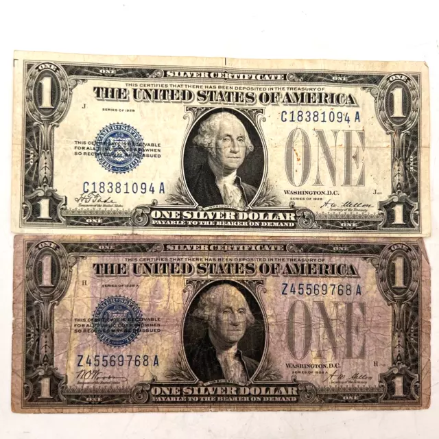 Lot of 2 1928 $1 Funny Back Silver Certificates. Lot.186