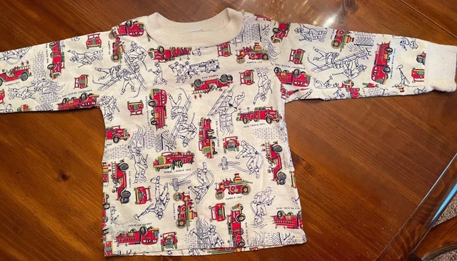 Vintage 1970's Boy's PJ Top Fire Engines Firemen Ladders Pump Truck HILLS Size 5