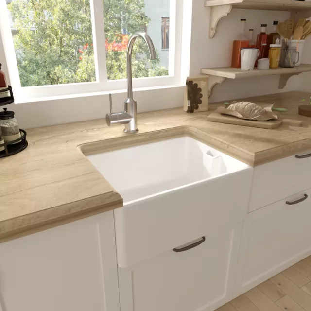 Fireclay Single Bowl Belfast Sink with Overflow, No Tap Hole - 595mm