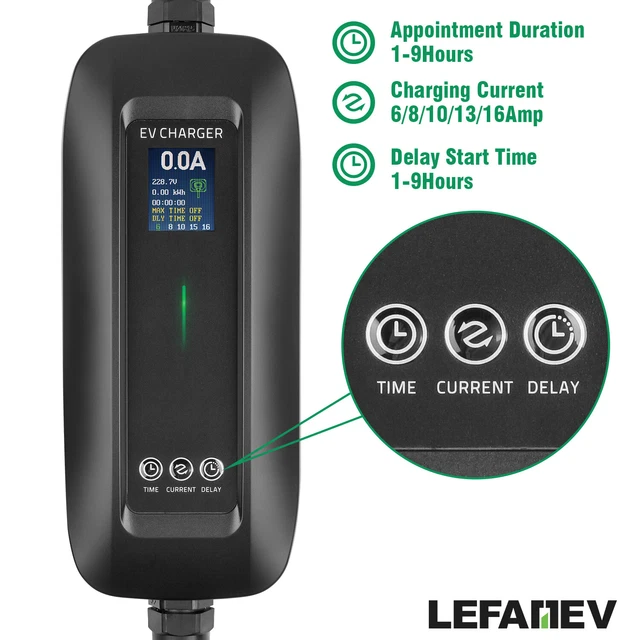 Station recharge Chargeur voiture éléctrique EV Type2 7.6m 6 à 16A câble Schuko