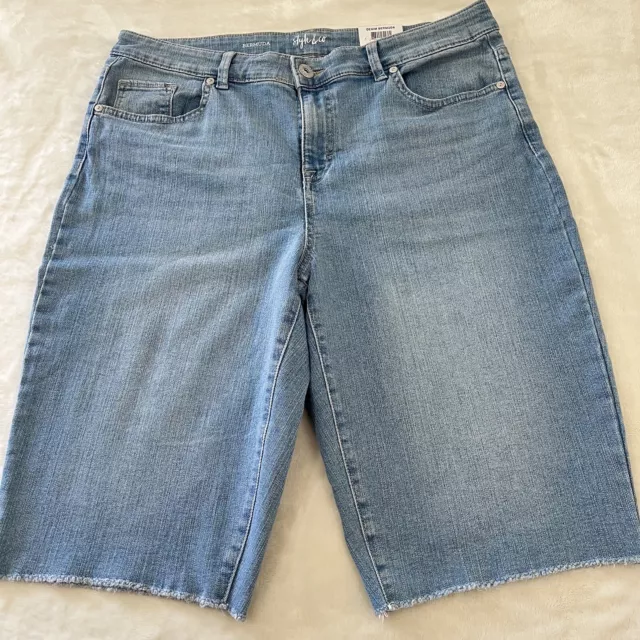 Style & Co. Blue Denim Jean Bermuda Shorts Women’s size 12 Raw Bottom Hem