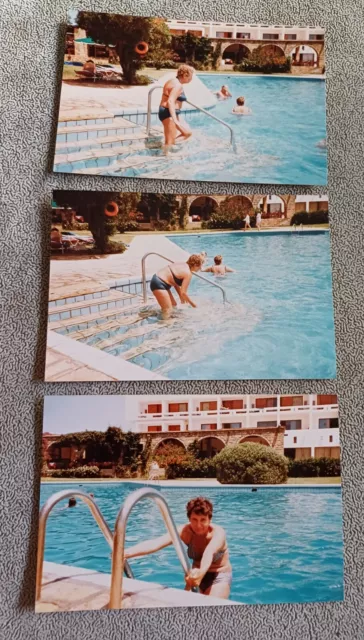 Alte originale Farbfotos, Konvolut 3 Fotos,  Frau im Pool