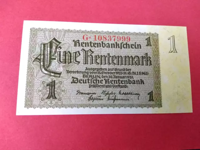 Eine Rentenmark Mark Geldschein von 1937 ungebraucht top