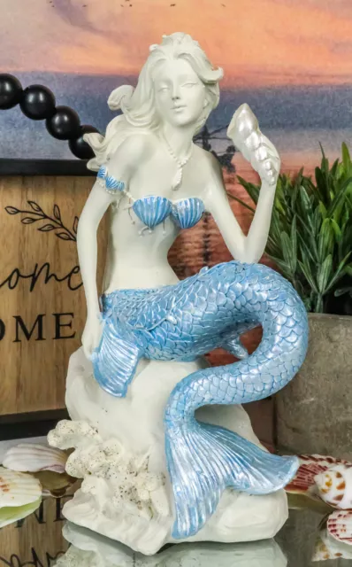 Ebros Ocean Goddess Pretty Mermaid With Blue Tail Holding Conch 8"Tall Figurine