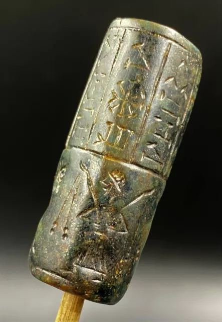 Old Cylinder Seal Stamp Engraved Aventurine Jade Bead Ancient Achaemenid Babylon