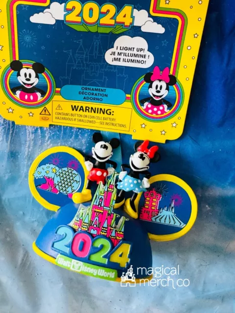 2024 Walt Disney World Mickey & Minnie Mouse Ear Hat Dated Year Holiday Ornament