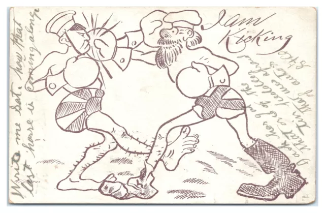 "I Am Kicking" Russian and Japanese, Russo-Japanese War Private Mailing Card