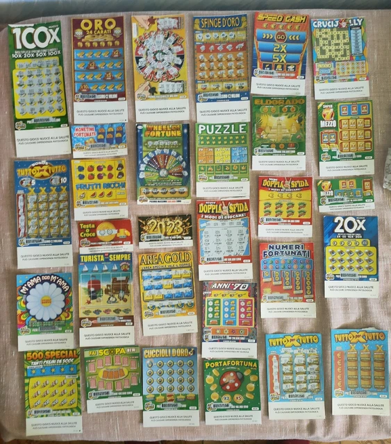 Lotto di 30 Gratta e Vinci "grattati" usati. Diversi Alcuni Solo Codice Grattato
