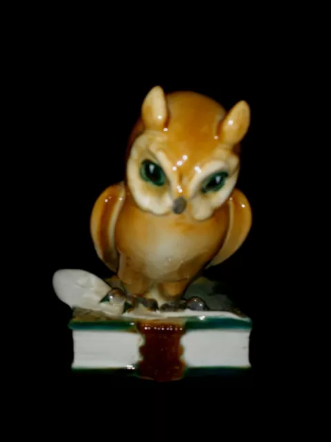 RARE Vintage ZSOLNAY EOSIN Wise OWL on BOOK Porcelain Figurine- Made In Hungary